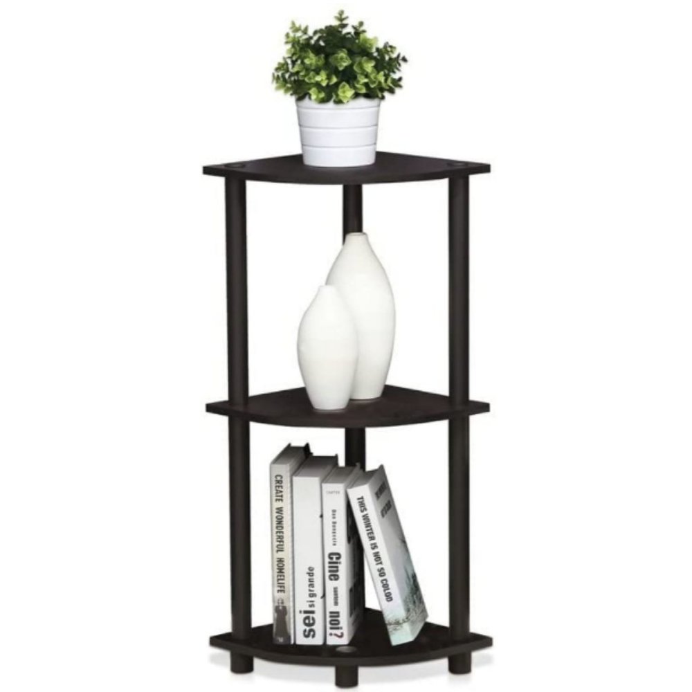 Furinno - Turn-N-Tube 3-Tier Corner Display Multipurpose Shelving Unit, Dark Wal